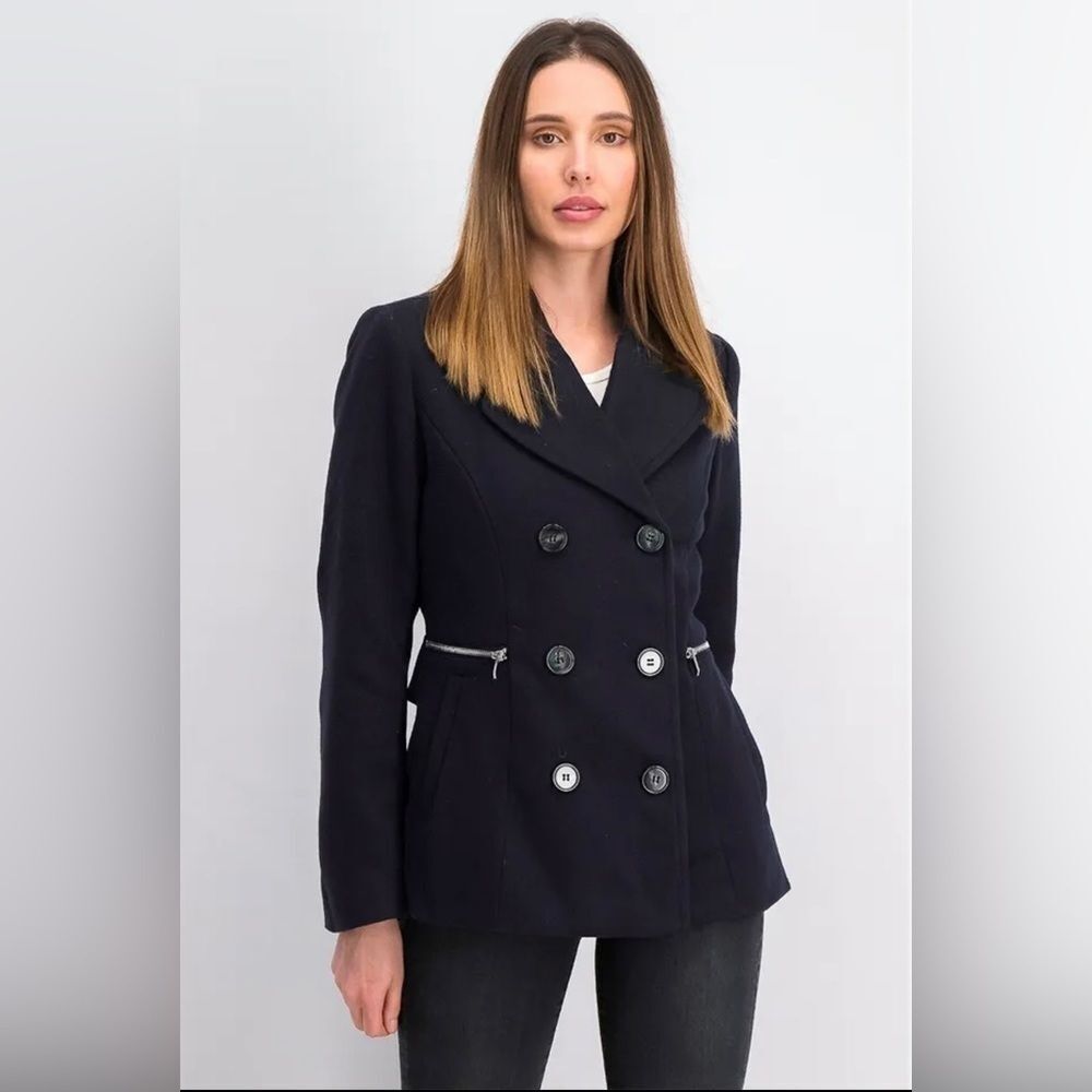 MARALYN & ME Juniors' Double-Breasted Peacoat BLACK JACKET size Small